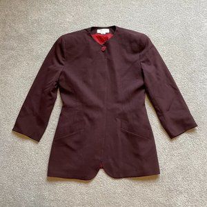 Christian Dior Blazer Jacket Womens 10 Burgundy Vintage 100% Wool Hidden Buttons